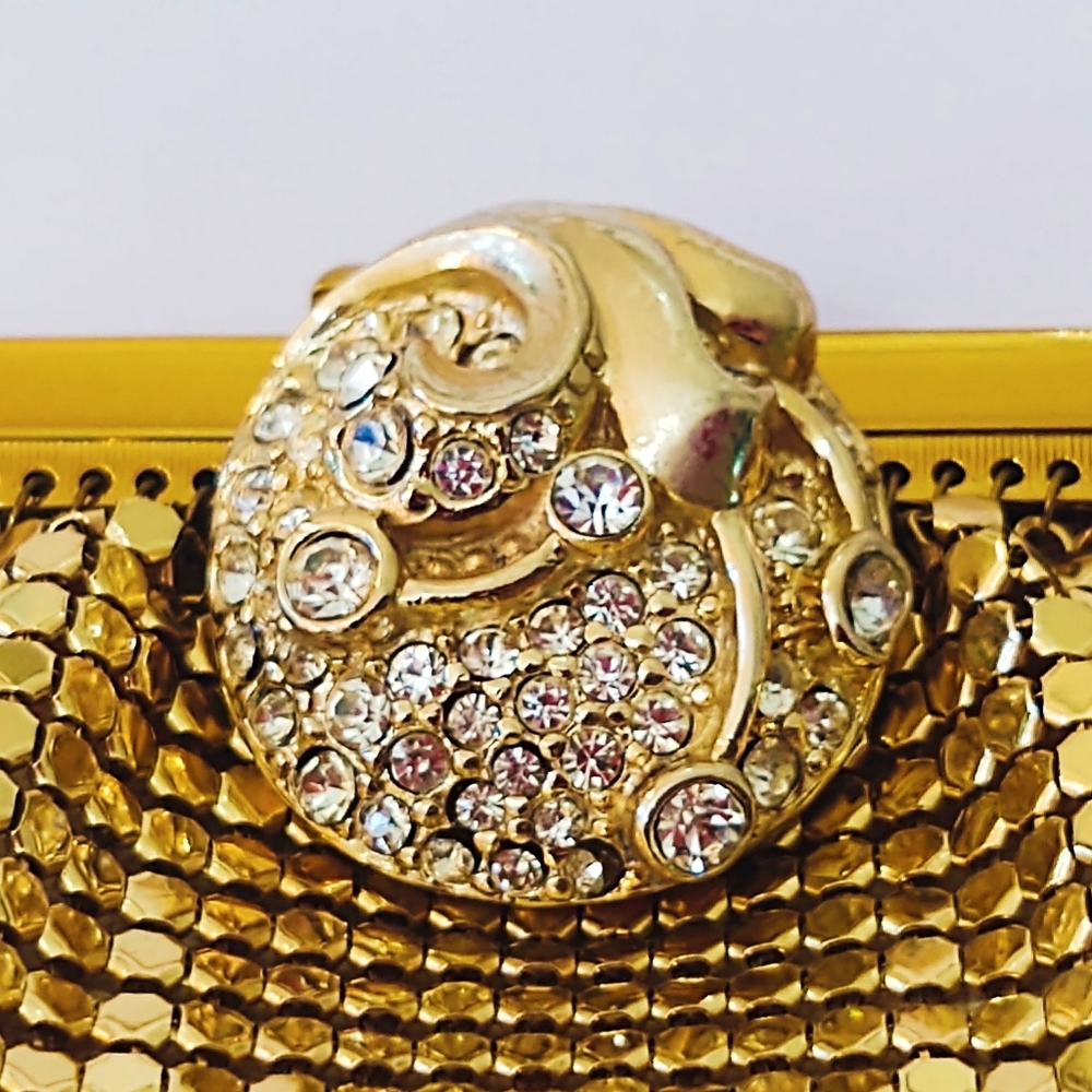 Vintage Designer Whiting & Davis Gold Mesh Rhinestone Bag - Picture 6 of 9